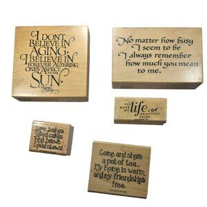 Set Of 5 Wooden Rubber Stamps With Inspirational Quotes scrap booking crafting